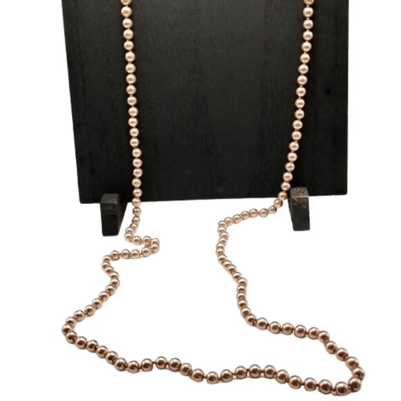 Vintage Long Champagne Faux Pearl Necklace Heavy Hand Knotted Single Strand Bead - Picture 5 of 16